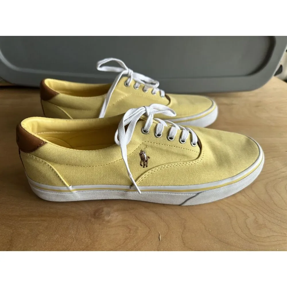Polo Ralph Lauren Thorton Men’s 9.5D Yellow Washed Twill Canvas Sneakers